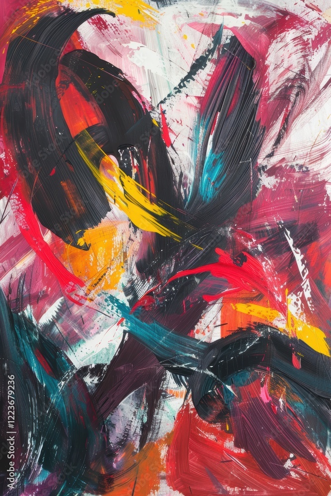 Poster bold abstract artwork with swirling forms and dynamic lines evoking intense emotions