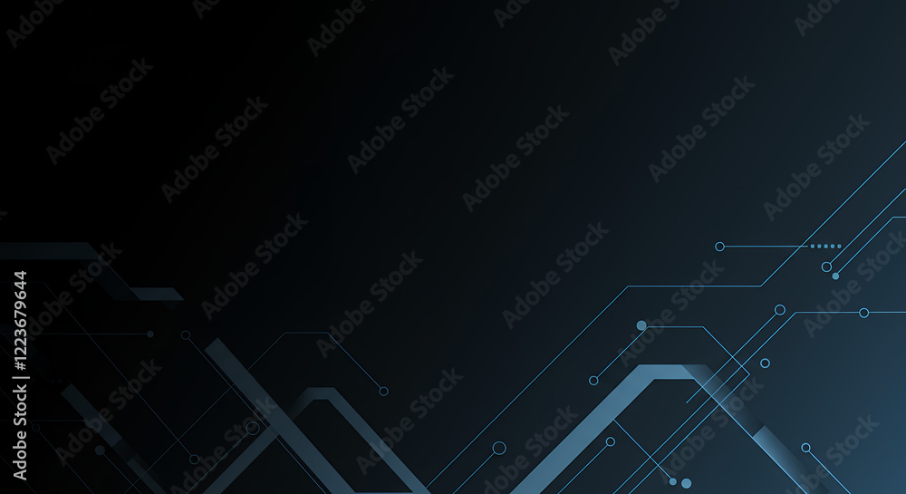Poster abstract dark blue technology background with circuit lines and geometric shapes