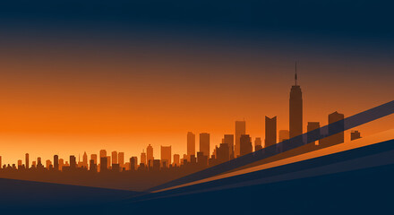 Obraz premium Sunset Cityscape Silhouette - Modern Urban Skyline at Dusk