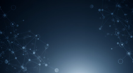 Abstract Dark Blue Network Connection Background with Glowing Nodes and Lines