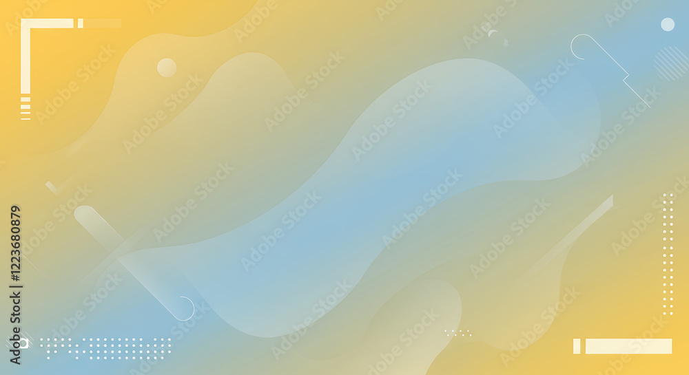 Poster abstract yellow and blue gradient background with geometric shapes and fluid design