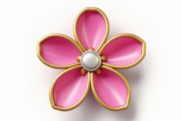 A stylized pink flower with gold edges and a pearl center.
