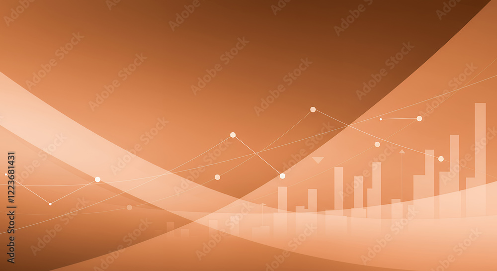 Poster abstract orange background with financial growth chart and data visualization