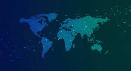 Obraz premium Global Network Connectivity: World Map with Interconnected Nodes