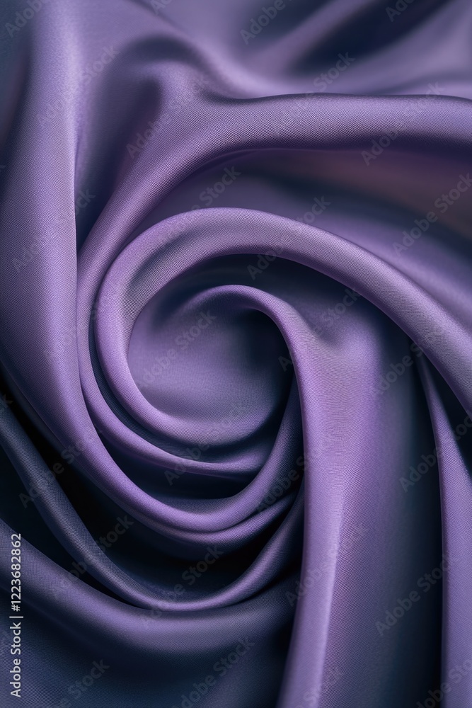 Poster a purple fabric with a spiral pattern. the fabric is purple and has a shiny texture. the spiral patt