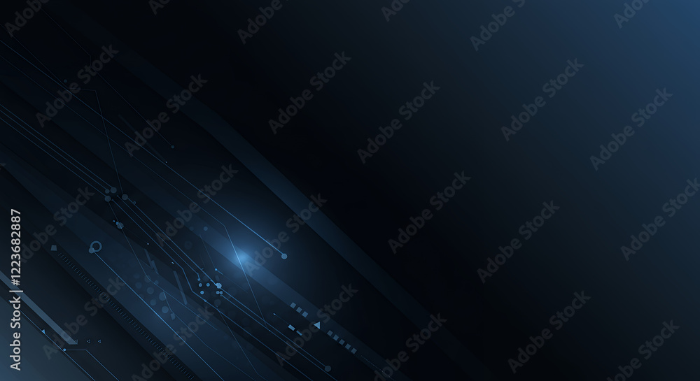 Poster abstract dark blue technology background with circuit lines and glowing elements