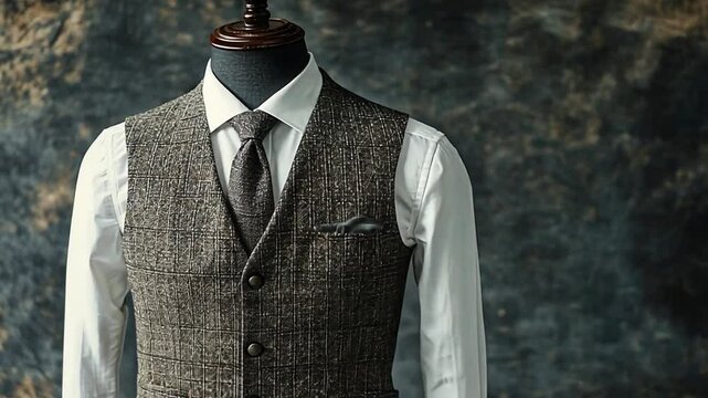 Men's Tweed Waistcoat and Shirt on Mannequin