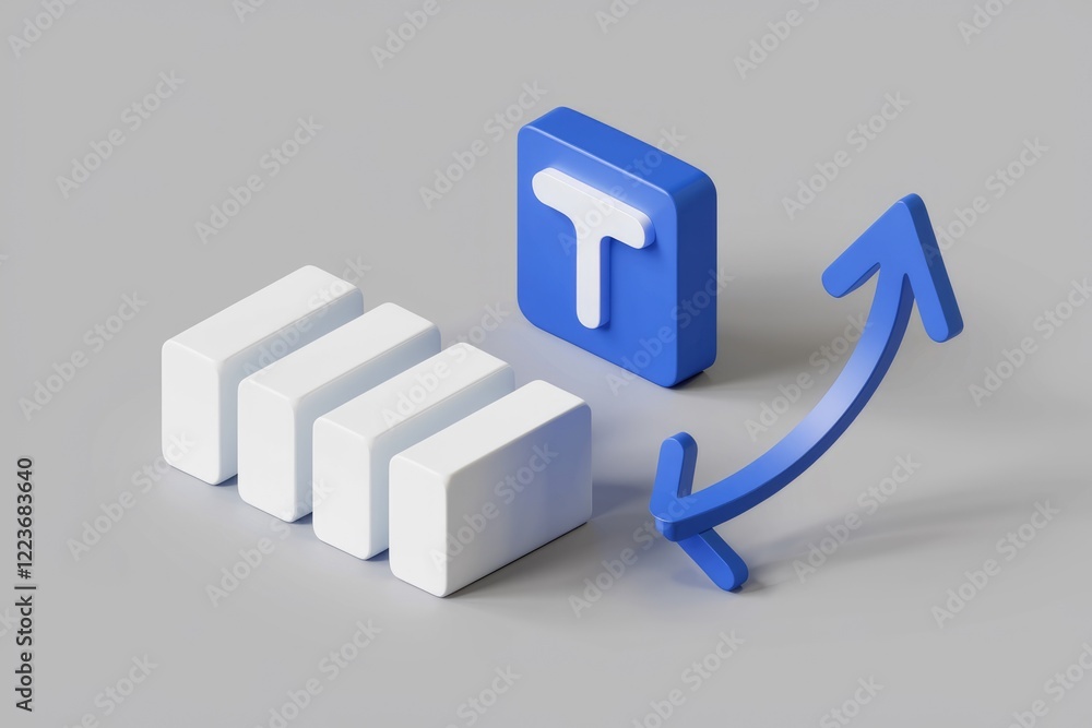 Poster a blue t icon points to a row of four white boxes, representing data transfer.