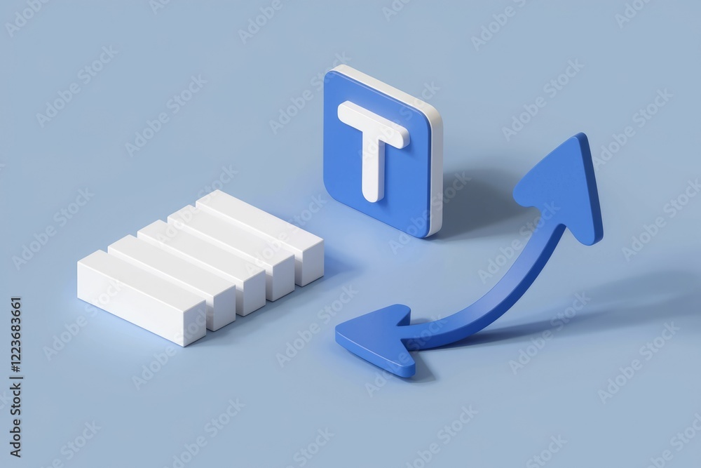 Poster a blue t icon with an arrow pointing to a stack of white bars, representing data transfer.