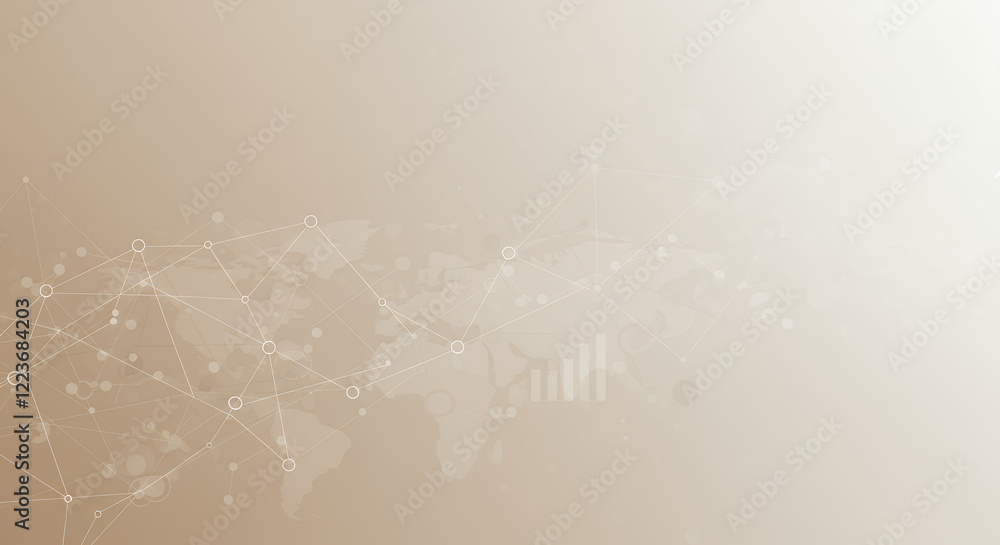 Poster abstract global network connection background - beige, world map, technology, data visualization