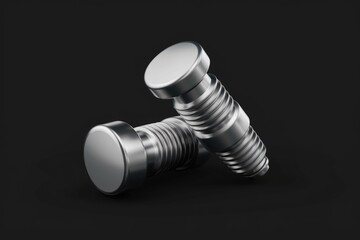 Two silver screws with rounded heads on a transparent background