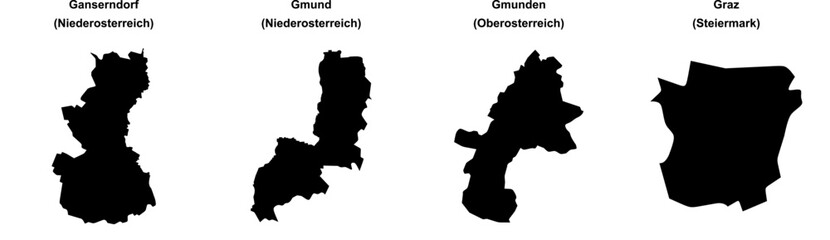 Ganserndorf, Gmund, Gmunden, Graz outline maps