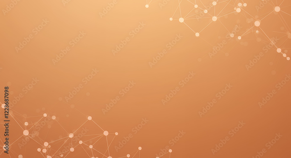 Poster abstract orange background with connecting dots and lines - network technology concept