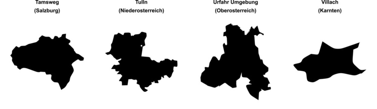 Tamsweg, Tulln, Urfahr Umgebung, Villach outline maps