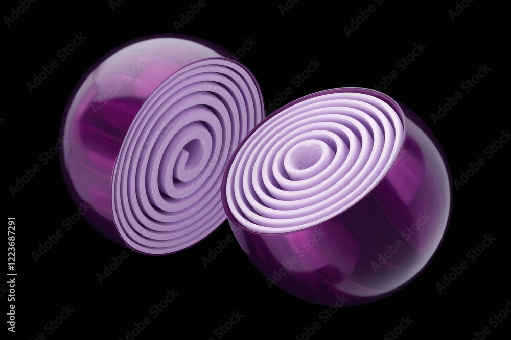 Poster a halved red onion with visible layers and a glossy surface.