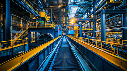 Fototapeta premium A waste processing facility with state-of-the-art machinery separating recyclable materials, brightly lit and spotless.