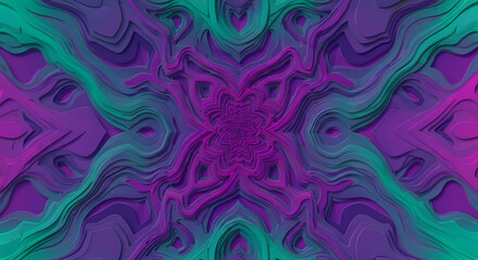 Abstract Purple and Teal 3D Layered Mandala Pattern Background