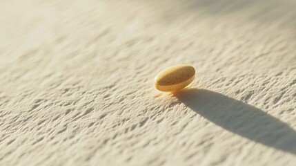 Obraz premium A macro shot of a single pill resting on a clean white surface with soft shadows, detailed texture,