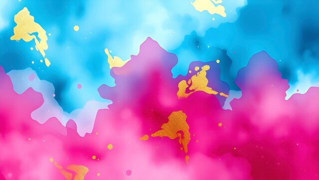 Vibrant abstract design with pink, blue, and gold hues creating a lively and engaging backdrop