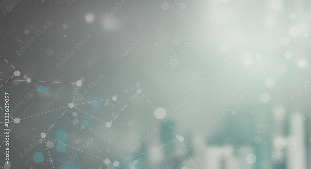 Poster abstract green and gray background with network connections and bokeh lights