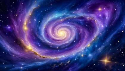 Vibrant spiral galaxy swirling in deep space with bright stars and colorful nebulae