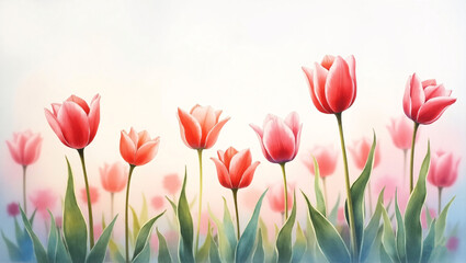 Watercolor tulip flowers on white background. 