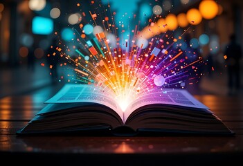 Open book with glowing pages, symbolizing effective learning and education. The image captures the essence of creativity, imagination, and the power of reading to expand horizons.