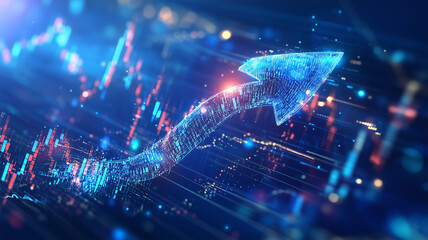 上昇する矢印と株価チャートが描く未来志向の成長