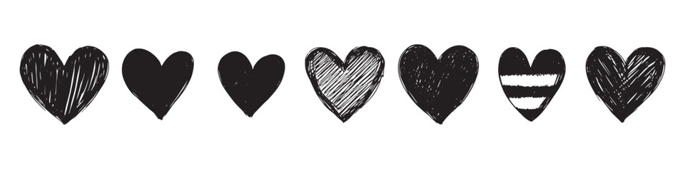 Set of heart doodle element vector. Hand drawn doodle style collection of different heart, love symbol. Illustration design for print, cartoon, card, decoration, sticker, icon, valentine day.