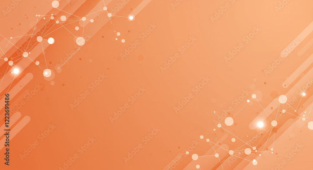 Poster abstract orange background with connecting dots and lines