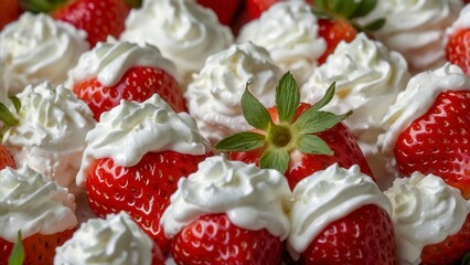 Delicious dessert featuring fresh strawberries and whipped cream in a close-up setting