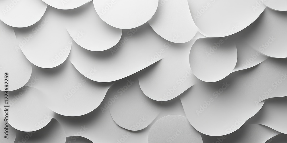 Poster the image is a white background with a lot of white shapes that look like waves. the shapes are scat