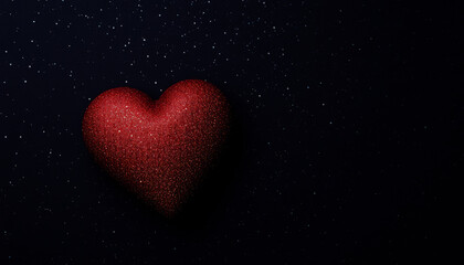 Obraz premium A sparkling red heart resting in a dark, starry night, symbolizing love, mystery, and elegance.