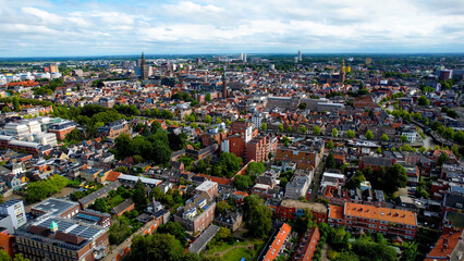 Aerial view around the old town of the city Groningen on a sunny day in Netherland.