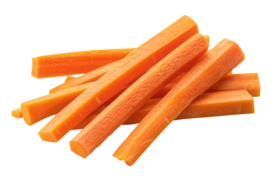Crunchy orange carrot sticks arranged neatly on a bright surface, ready for a healthy snack or meal accompaniment isolated on transparent background