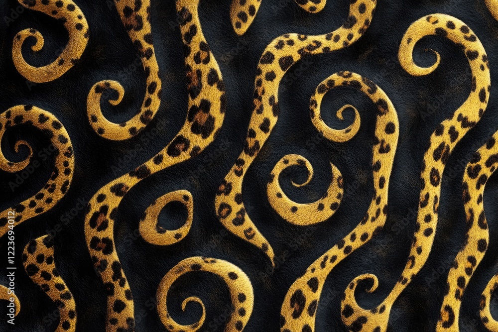 Aufkleber a pattern of leopard print is embroidered on a black background. the pattern is made up of swirls an