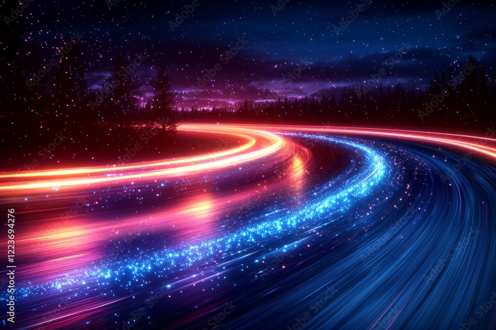 Poster 3d depiction of high-speed zoom travel in a deep space setting