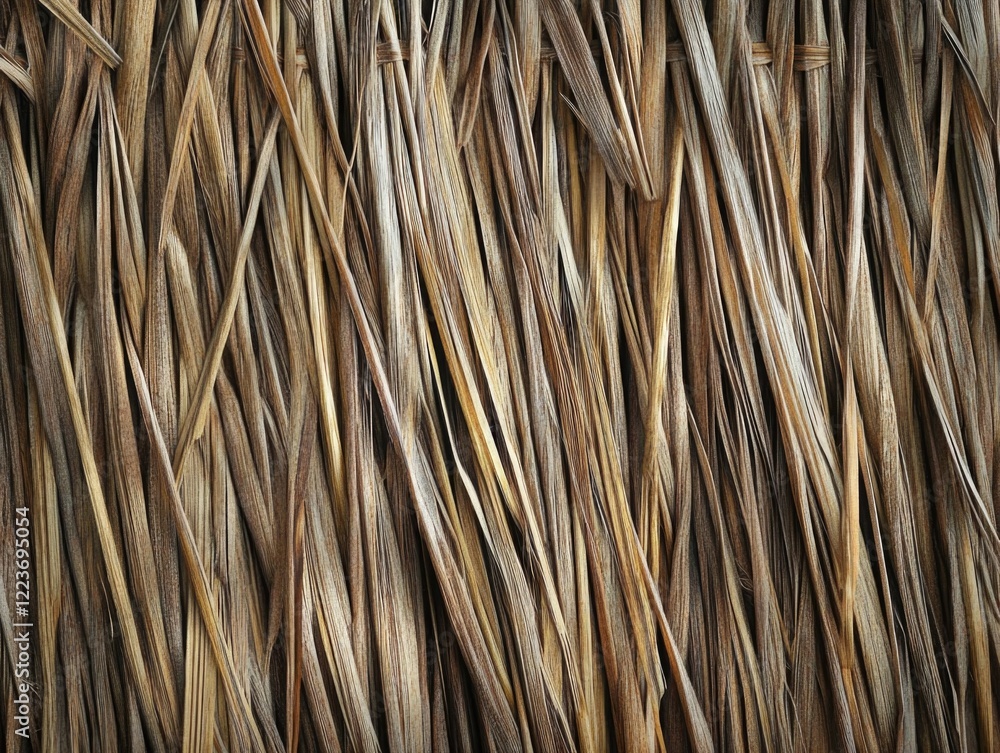 Poster the image is of a bunch of dry grass with brown and yellow tones. the grass is arranged in a way tha