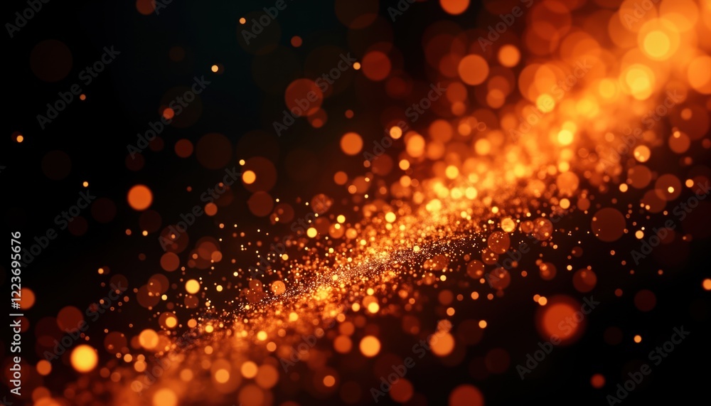 Poster abstract fiery sparks, embers on dark background. particles of fire light up black surface. dynamic 