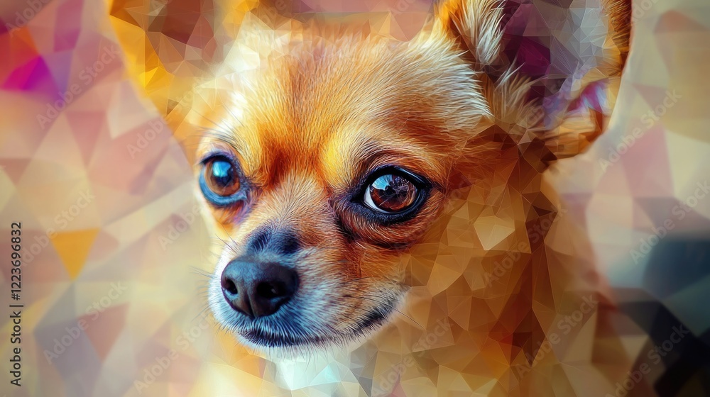 Aufkleber a dog with a triangular face is staring at the camera. the image has a colorful and abstract feel to