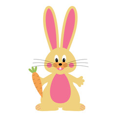 Cute bunny with carrot. Isolated vector illustration in flat style.