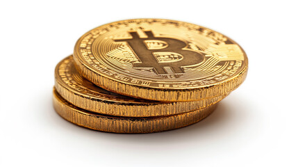 Golden Bitcoin Stack Isolated on White Background