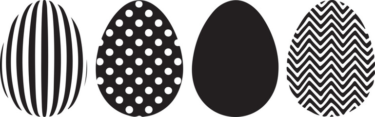 Set of Black and White Easter Eggs with Various Patterns Isolated on White Background