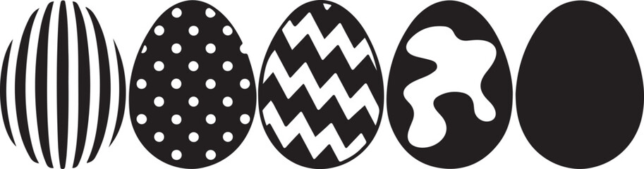 Set of Black and White Easter Eggs with Various Patterns Isolated on White Background