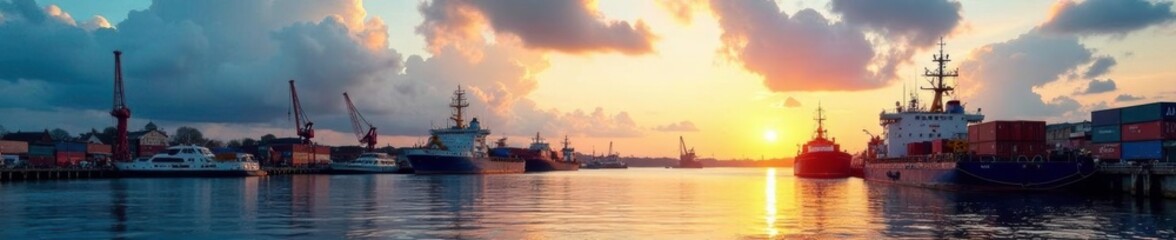 Fototapeta premium Ship and boat at the Amsterdam harbor entrance, sea, harbor, boat