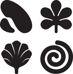 Abstract Organic Shapes and Spiral Design in Black Silhouettes