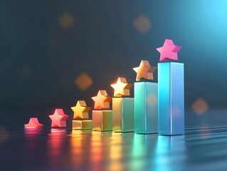 Glowing 5 Star Rating Graph Depicting Successful Marketing Performance