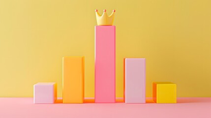 Glowing Crown Atop Playful Pastel Bar Chart Engaging Data Visualization Design
