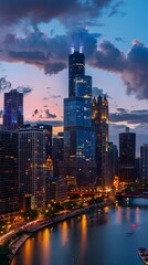 Obraz premium Glowing Cityscape at Twilight Global Architecture Variations