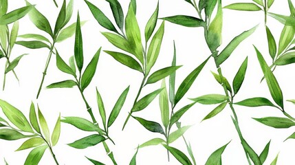 Fototapeta premium Watercolor Bamboo Leaf Pattern - Fresh Botanical Design